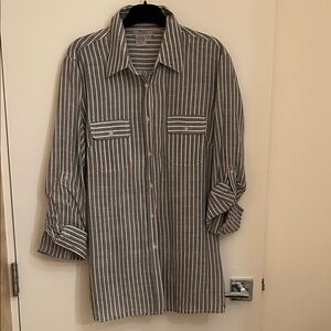 Puli Gray Striped Linen Blouse